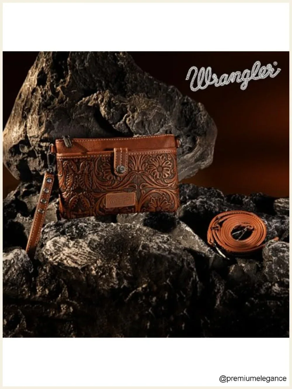 Faux Leather Convertible Crossbody Wristlet Purse with Tooling Pattern